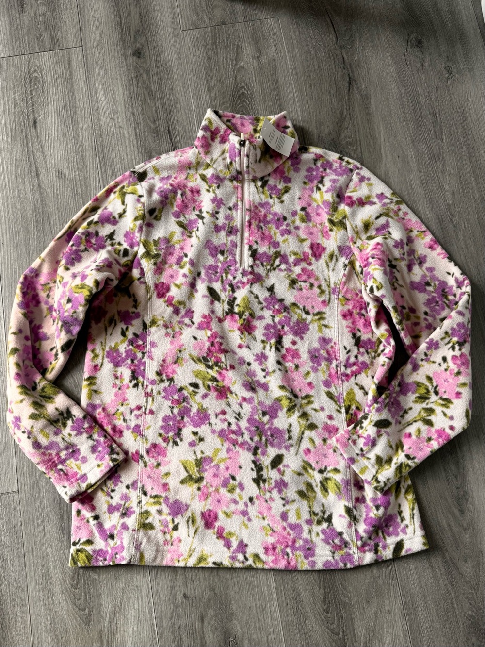 Lands’End Sz.M (10-12) Floral Any Weather Fleece Quarter Zip Pullover NWT $49
